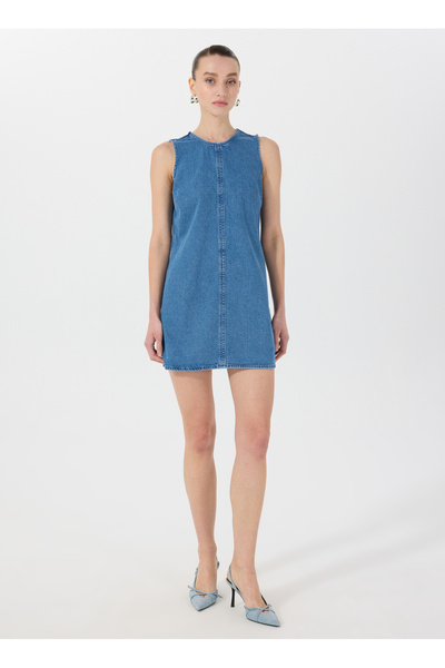 Mustang Mavi Kadın Yıkamalı Denim Elbise M5SL-ELB1362