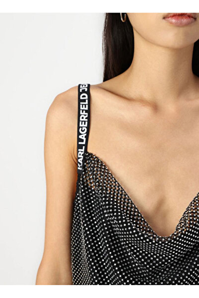 Karl Lagerfeld Jeans Degaje Yaka Düz Antrasit Kısa Kadın Elbise A1W13012