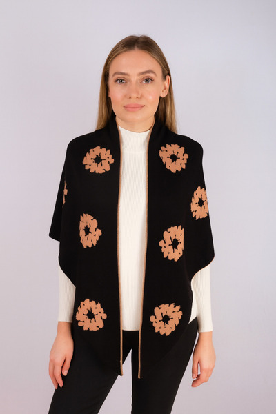Sebir Moda Floral Patterned Double-Sided Knitwear Triangle Shawl