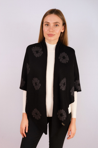 Sebir Moda Floral Patterned Double-Sided Knitwear Triangle Shawl
