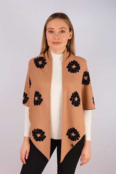 Sebir Moda Floral Patterned Double-Sided Knitwear Triangle Shawl