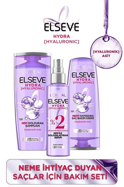 ELSEVE Hydra [hyaluronic] Neme Ihtiyaç Duyan Saçlar Için Bakım Seti - Şampuan & Saç Bakım Kremi & Serum