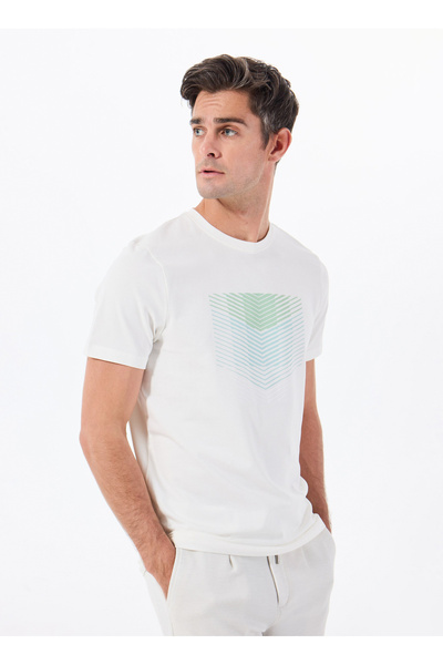 ALTINYILDIZ CLASSICS Altınyıldız Classics Crew Neck Printed Ecru Men's T-Shirt Ace091252411_Ekr