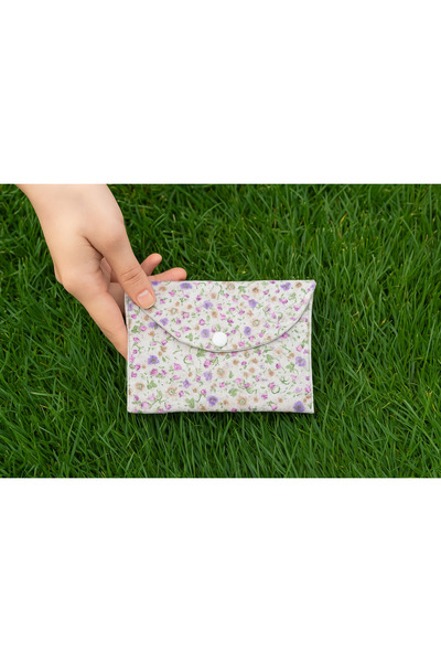 Akabi 100% Cotton Poplin Snap Fastener Fiber and Lined Pad Hygiene Bag Mini W...