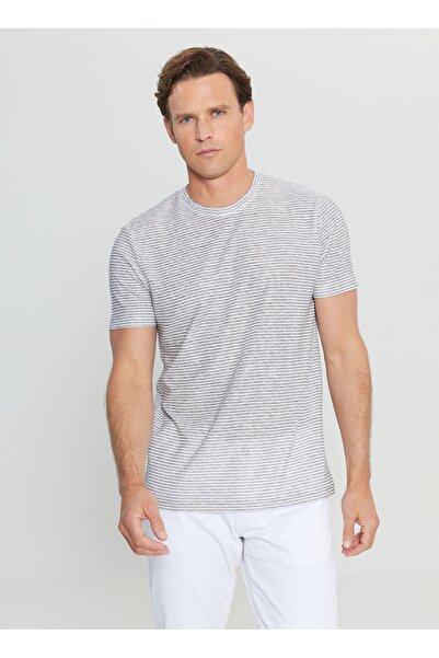 ALTINYILDIZ CLASSICS Ανδρικό μπλουζάκι Sixstars Classics με ριγέ λευκό - μπλε ναυτικό ACE091252395_BZL