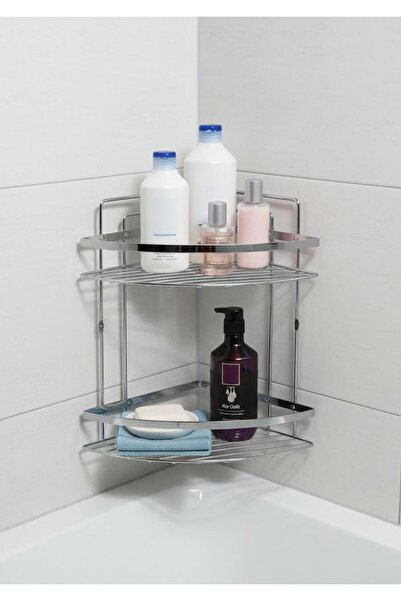 HomeTarz Ламаний хромований 2-рівневий органайзер для ванної кімнати з шафкою для шампуню, нержавіючий