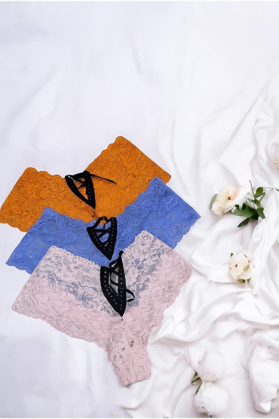 AVES Women's 3-Piece Lace Lycra Pink Blue Orange Slip Panties
