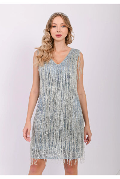 GATSBYLADY LONDON FRINGE - EL İŞLEMELİ , TAŞ PÜSKÜLLÜ ELBİSE