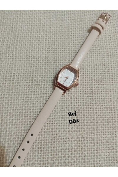 QUARTZ Minimal Vintage Women's Wristwatch Retro Model Beige Color Strap Bb0102