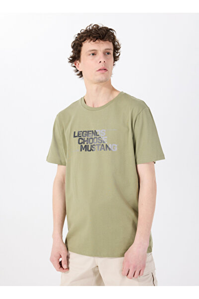 Mustang Bisiklet Yaka Baskılı Haki Erkek T-Shirt M5SM-TST1302