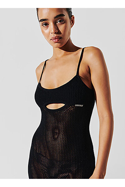 Karl Lagerfeld U Yaka Düz Siyah Uzun Kadın Elbise A1W46032