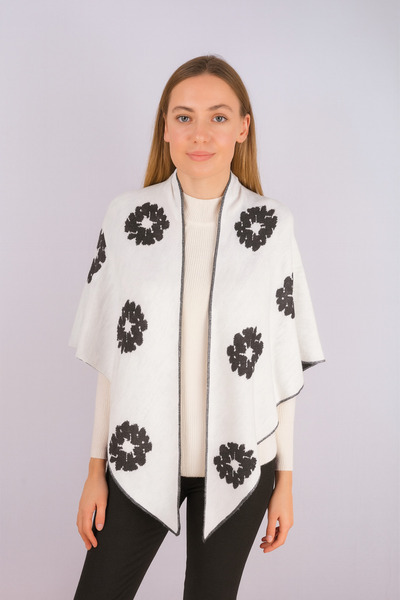 Sebir Moda Floral Patterned Double-Sided Knitwear Triangle Shawl