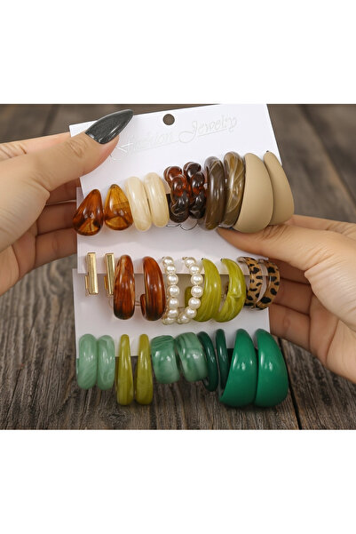 Rednose 15 çift pastel halka damla yarım inci leopar modern tatil plaj kemik tasarım büyük çoklu küpe set
