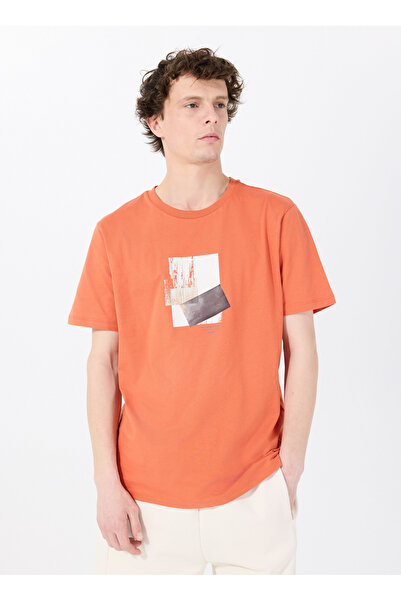 Mustang Bisiklet Yaka Baskılı Turuncu Erkek T-Shirt M5SM-TST1298