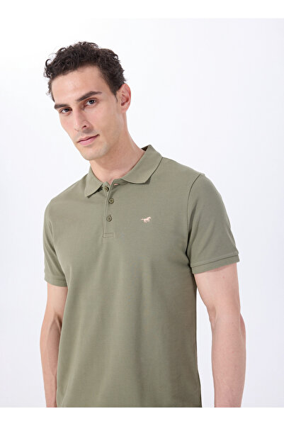 Mustang Baskılı Haki Erkek Polo T-Shirt M5SM-TST1335