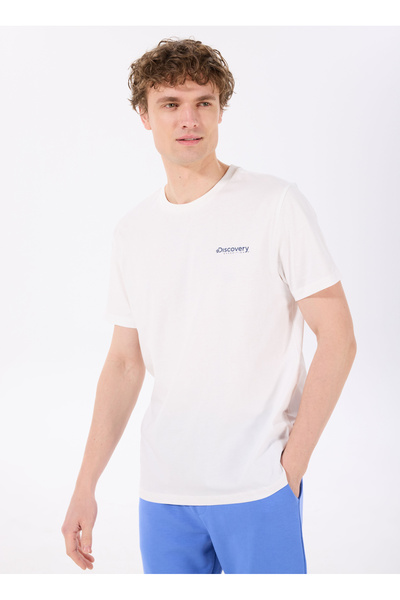 Discovery Expedition D5SM-TST3798 Beyaz Bisiklet Yaka Relaxed Baskılı Erkek T...