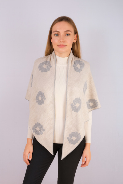 Sebir Moda Floral Patterned Double-Sided Knitwear Triangle Shawl