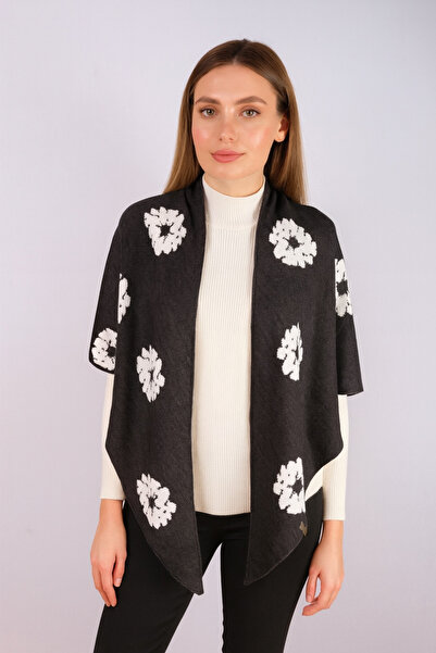 Sebir Moda Floral Patterned Double-Sided Knitwear Triangle Shawl