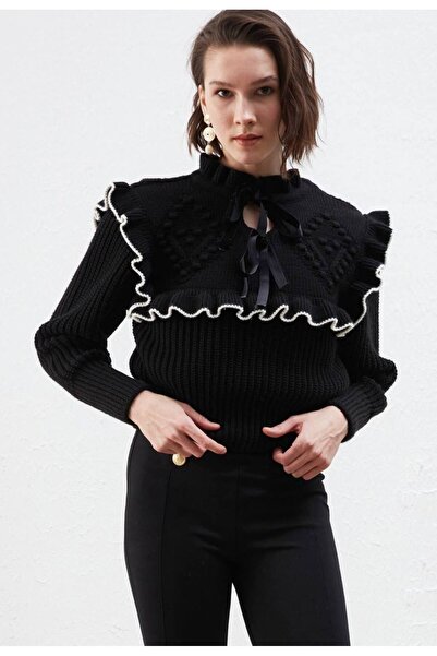 İLKCET MODA Πουλόβερ Nostalgia με βολάν με λεπτομέρεια