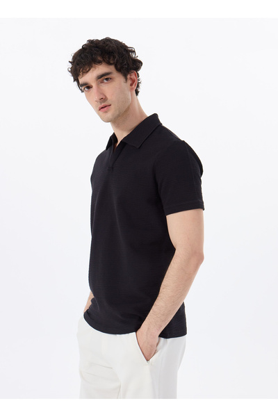 Discovery Expedition D5SM-TST3807 Siyah Relaxed Düz Erkek Polo T-Shirt