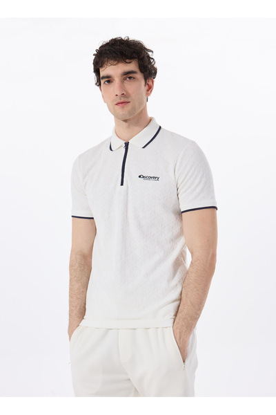 Discovery Expedition D5SM-TST3845 Beyaz Relaxed Düz Erkek Polo T-Shirt