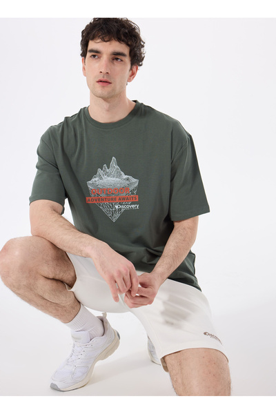 Discovery Expedition D5SM-TST3842 Yeşil Bisiklet Yaka Relaxed Baskılı Erkek T...