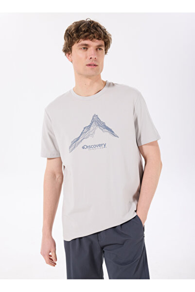 Discovery Expedition D5SM-TST3775 Gri Bisiklet Yaka Relaxed Baskılı Erkek T-S...