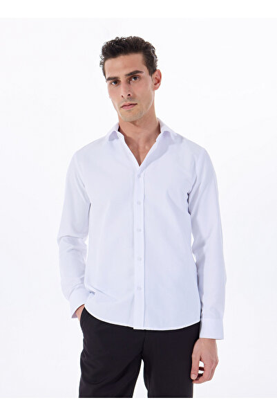 Fabrika Basic Gömlek Yaka Armürlü Beyaz Erkek Gömlek MAYDOS 500