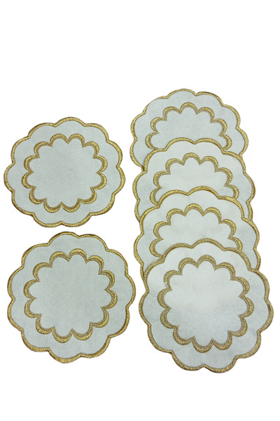 ZeynoÇeyiz (6 Pieces) Linen Fabric Embroidered Coffee Side Cocktail Napkins & Coasters