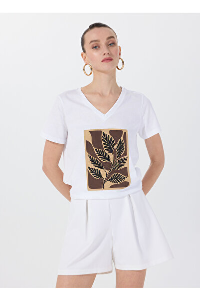 Fabrika Beyaz Kadın Basic Baskılı T-Shirt F5SL-TST0454