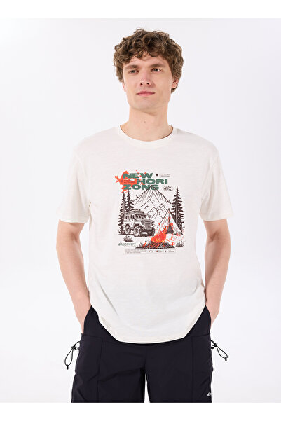 Discovery Expedition D5SM-TST3838 Kırık Beyaz Bisiklet Yaka Relaxed Baskılı E...