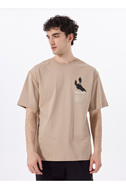 Discovery Expedition D5SM-TST3830 Açık Kahve Bisiklet Yaka Relaxed Baskılı Er...