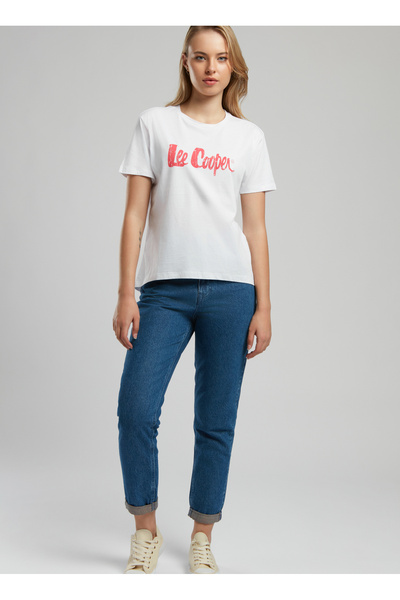 Lee Cooper Crew Neck Printed White Women's T-Shirt 252 Lcf 242003 Londonlogo White