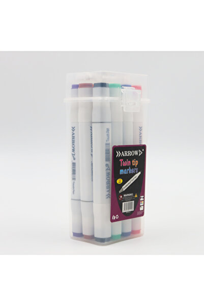 ARROW علبة ماركرز من النوع المزدوج مكونة من 12 قلم تحديد ذو طرفين