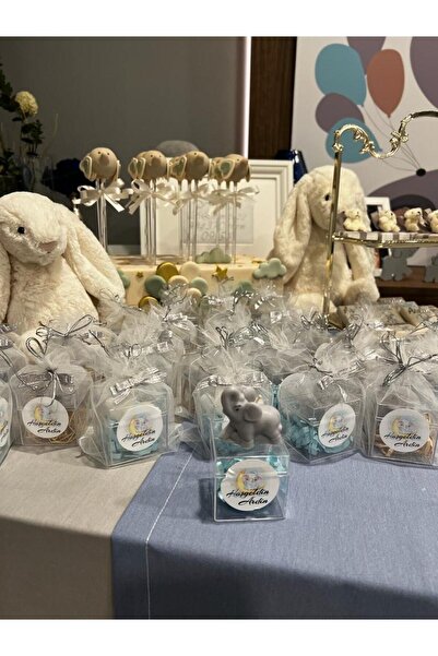 iv candles İV BLUE PURPLE Babyshower Gri 10'lu Küçük Fil Mum