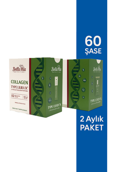 Bella Mia Collagen 100% Pure and Natural Dietary Supplement Containing 5 Types of Collagen and Vitamins Economical Package (60 Sachets)