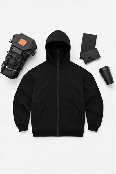 legends butik Unisex Balaclava Oversized Full Zip Hooded Sweatshirt