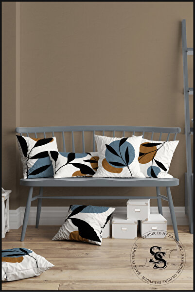 SasoHome Сучасний синьо-чорний дизайн з листям, 4-комплект цифрового друку, чохол для подушки