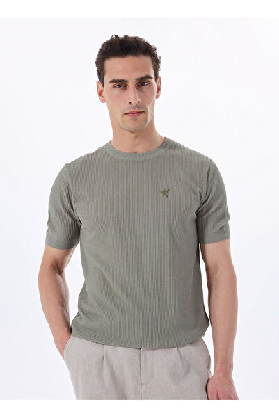 Fabrika Haki Erkek Bisiklet Yaka Relaxed Fit Keten Karışımlı Kazak F5SM-KZK 2051