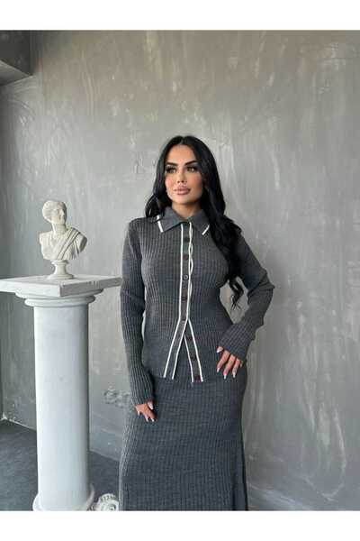 MAY MARA Women's Buttoned Front Jacquard and Fish Skirt 2-Piece Knitwear Set