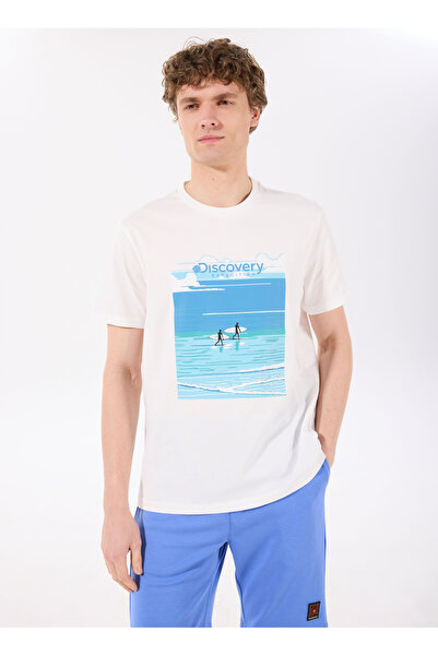 Discovery Expedition D5SM-TST3799 Beyaz Bisiklet Yaka Relaxed Baskılı Erkek T...