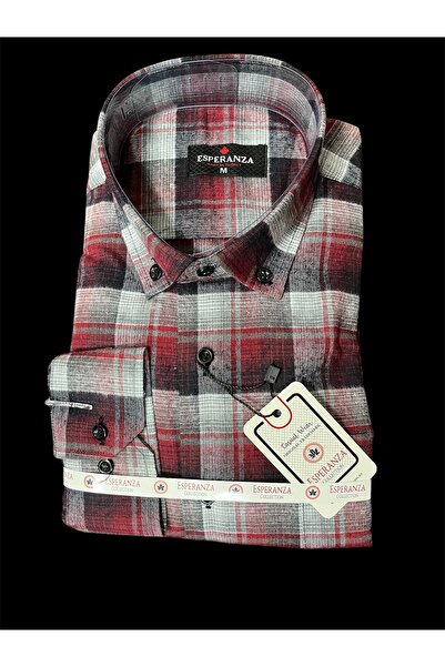 ESPERANZA Kışlık uzun kol rahat kalıp pamuklu tek cepli baba gömleği