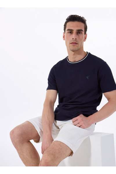 Fabrika Bisiklet Yaka Jakarlı Lacivert Erkek T-Shirt F5SM-TST 2117