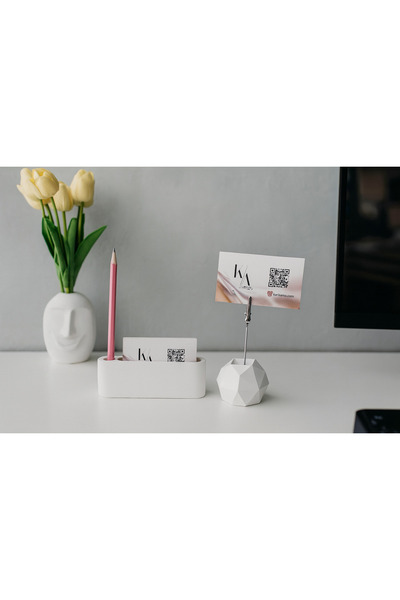 KARRA مجموعة حامل بطاقات العمل وحامل الملاحظات من الخرسانة البيضاء