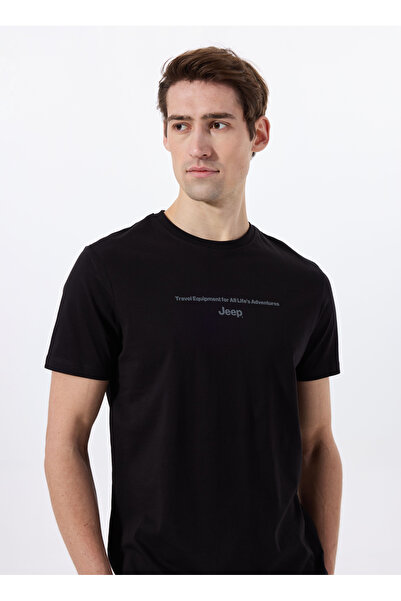 Jeep Bisiklet Yaka Baskılı Siyah Erkek T-Shirt J5SM-TST7386
