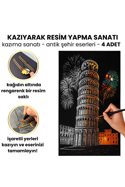 minyaturia Kazıma Çizim Seti – Antik Şehir Eserleri 4 Adet | Hediyelik Hobi S...
