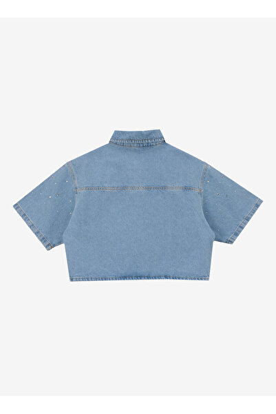 Fabrika Açık İndigo Kadın Crop Taşlı Denim Gömlek F5SL-GML0167