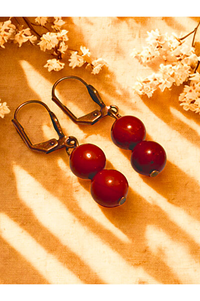 ayrestyle Red Jasper Stone Dangle Earrings for Women - Dark Copper Clasp Hook, Minimal and Stylish Design