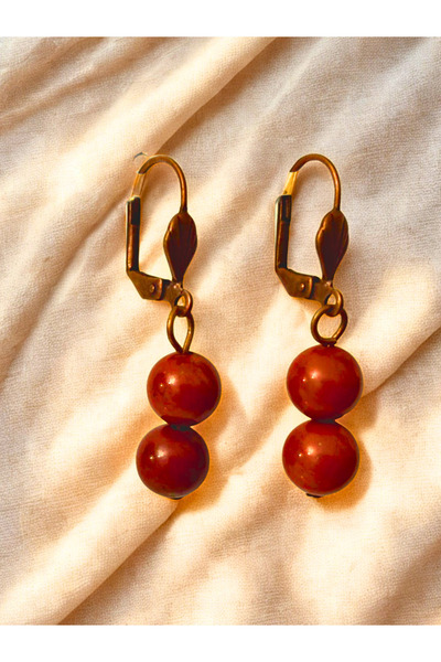 ayrestyle Red Jasper Stone Dangle Earrings for Women - Dark Copper Clasp Hook, Minimal and Stylish Design