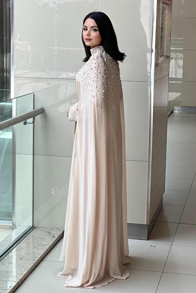 White Corner Pelerini İnci İşlemeli Abiye